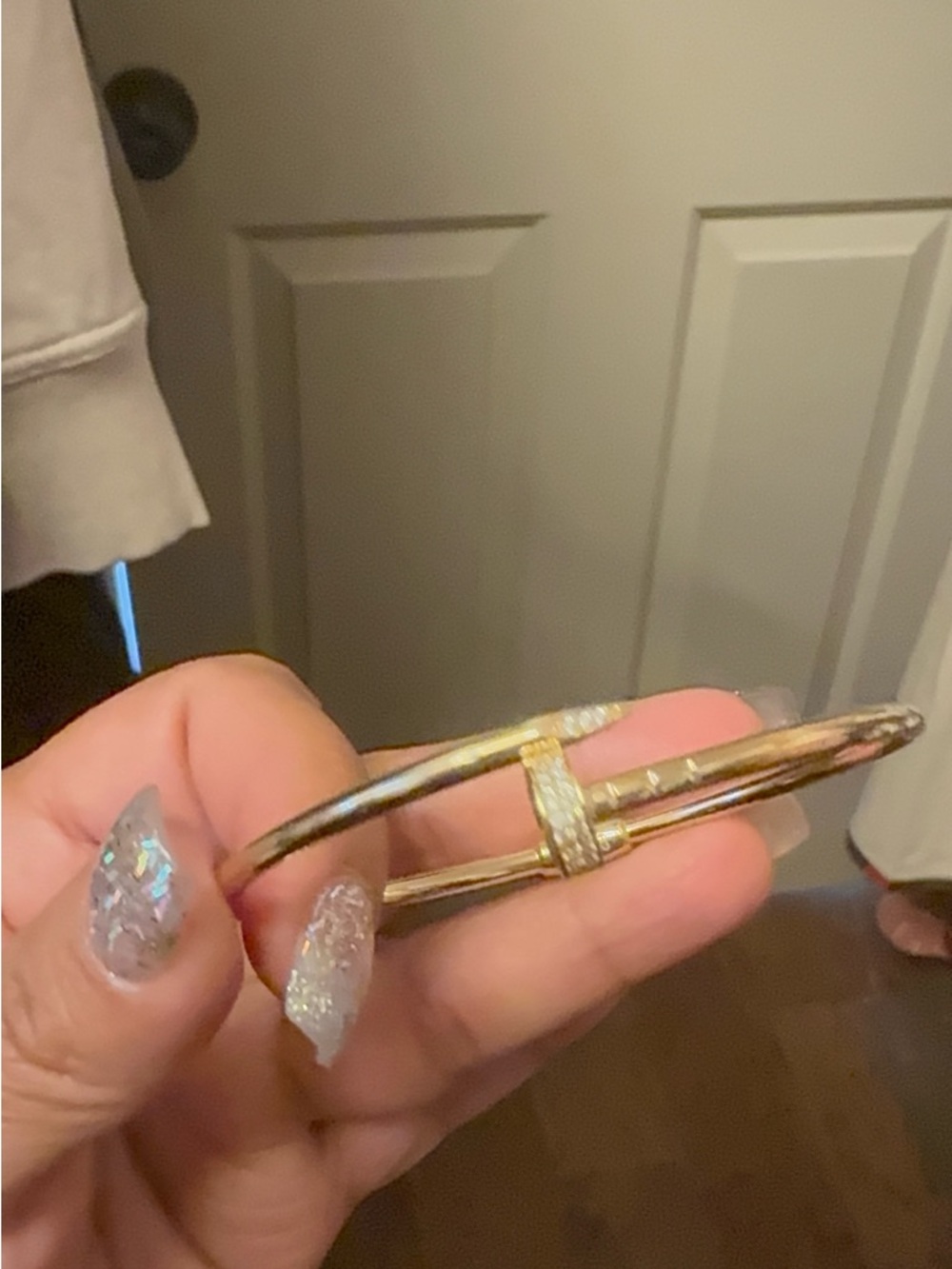 Gold Tone Double-Band Hinged Bracelet with Pave Accent